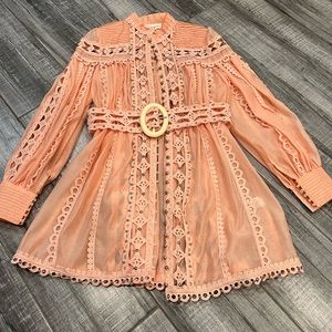 Salmon lace and sheer top